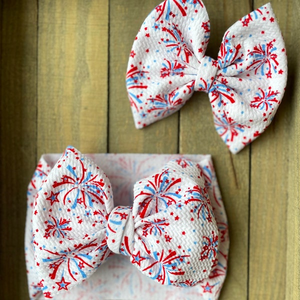 Fireworks Headwrap, USA Baby head wrap, Big Bow headband, Fourth of July Bow, Memorial Day Bow, Patriotic Bow, 4th of July Bow, Firework Bow