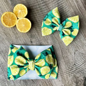 Lemon Headwrap, Lemon Bow on Nylon, Lemon Bow on Clip, Big Baby headband, Headwrap, Big Baby Bow, Lemon Bow, Summer Bow, Lemon Headband