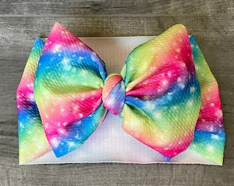 Rainbow Sparkle Headwrap, Rainbow Sparkle Bow on nylon, Bow on Clip, Baby head wrap, Baby headband, Rainbow Baby Bow, Big Bow, Baby Headwrap