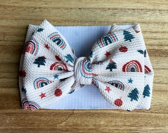 Christmas Boho Headwrap, Christmas Boho Bow on nylon, Christmas head wrap, Baby headband, Christmas Bow, Christmas Headband, Infant Bow