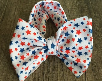 4th of July Headwrap, Red & Blue Stars Headwrap, USA Baby head wrap, Big Bow headband, Fourth of July Bow