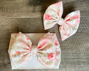 Vintage Floral Headwrap, Vintage Floral Bow on nylon, Vintage Floral Bow on Clip, Floral Bow, Baby headband, Floral Baby Bow, Big Bow,