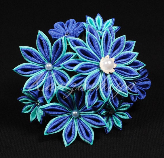 Blue Flower Kanzashi Traditional Japanese Hair Accessory Etsy
