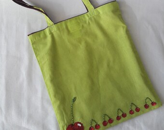 Shopping bag-"cherries"-Pailleten-embroidered carrying case