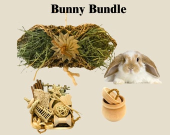 Natural Bunny Toy Gift Bundle: Hay Purse, Foraging Pot, Chew