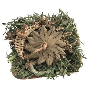Rabbit Forage Basket Toy: Natural Palm Leaf Hay Enrichment