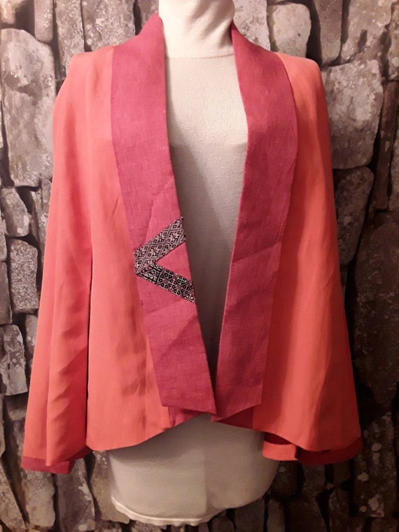 Large Silk & Linen blend Orange Kimono Jacket.