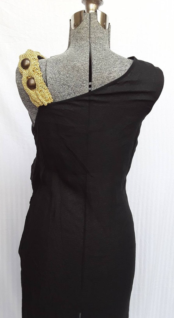 Black Crepe Dress With Gold Woven Shoulder Strap and Accents Etsy UK