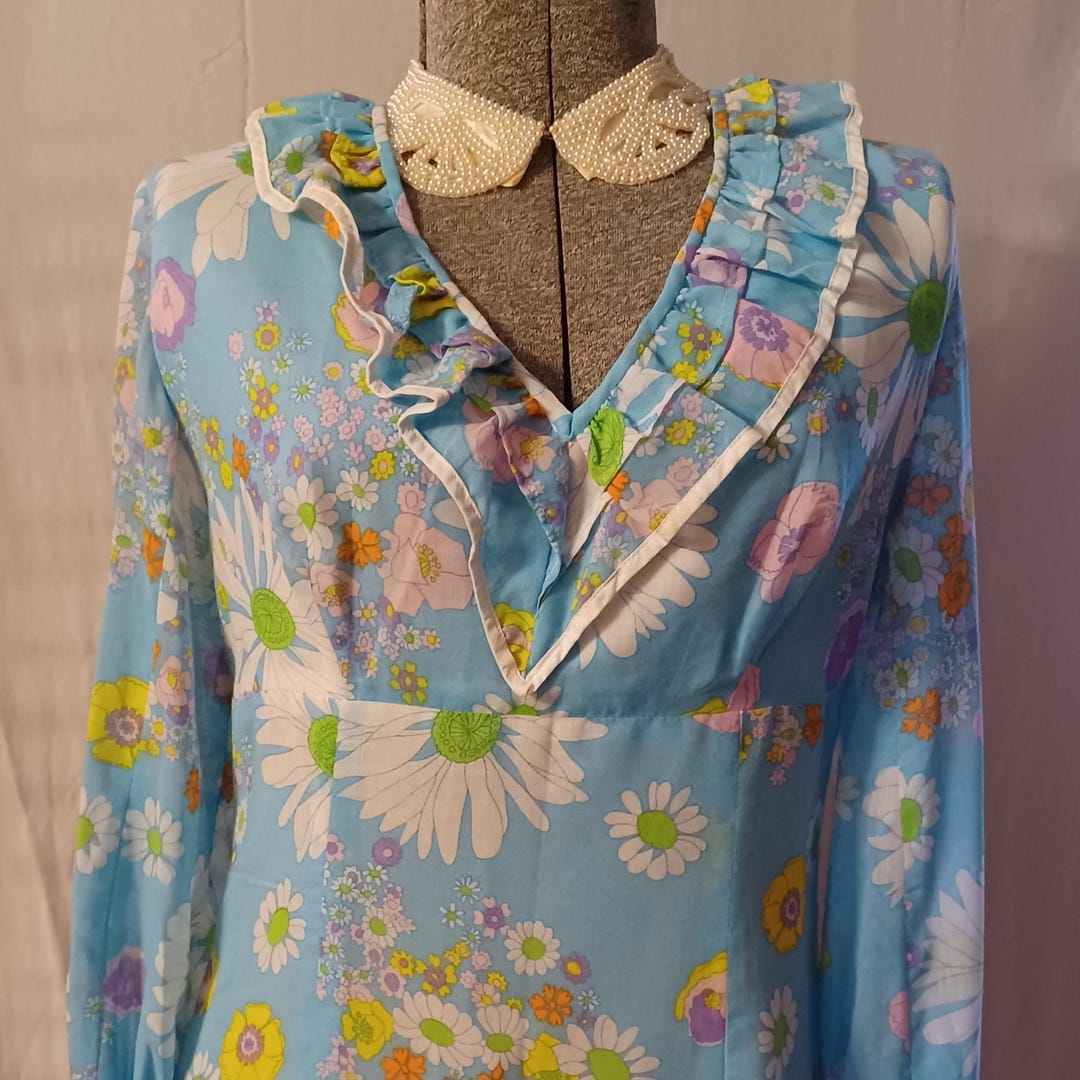 Turquoise Flower Printed Tier Dress main image 1