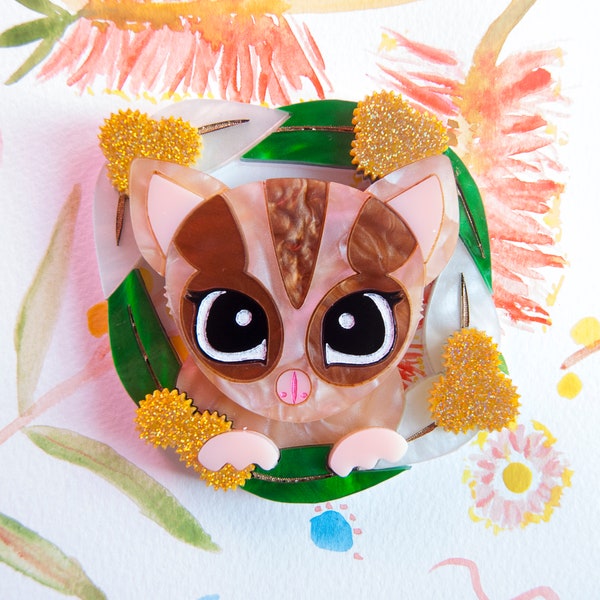 Sheila the Sugar Glider Acrylic Brooch