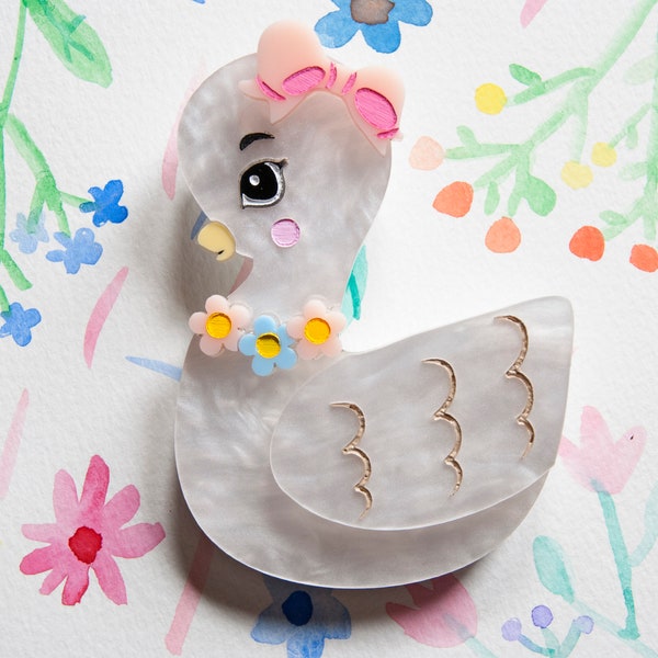 Sassy the Swan Acrylic Brooch