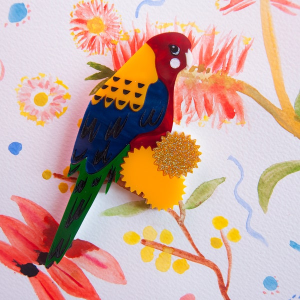 Roxy the Rosella Acrylic Brooch