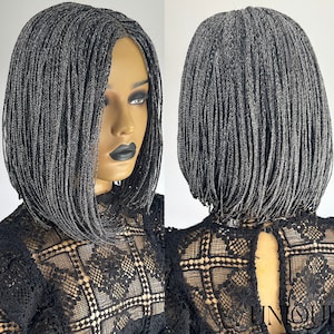 Braided Wig, Micro Braid Wig, Box Braid Wigs, Short Wigs, Braid Wigs for Black Women, Braided Wigs, Small Box Braids, Handmade, Grey Wigs