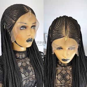 Braided Wig, Tribal Braids, Cornrow Braids Wig, Braided Wigs for Black women, Lace Front Braid Wig, Cornrows with Box Braids, Handmade Wigs