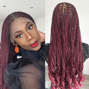 Braided Wig, Micro Braids with Curls, Knotless Braids with Curly Ends, Braided Wigs for Black Women, Box Braid Wig, Handmade, Braid Lace Wig
