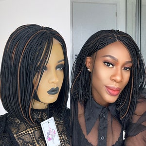 Ready to Ship Braided Wig, Micro Braids, Box Braids Wig, Braided Wigs for Black Women, Braid Wig for Women, Handmade, Short Braid, Bob Wigs