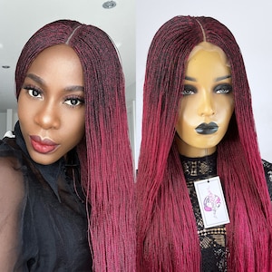 Braided Wig, Micro Needle Senegalese Twists, Braided Wigs for Black Women, Micro Twists Wig, Braid Wigs, Burgundy Wigs, Lace Wigs, Handmade