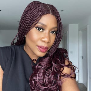READY TO SHIP Braided Wig, Cornrow Box Braid Wig, Braided Wigs for Black Women, Braids with Curls, French Curls Braided Wig, Handmade, Wigs