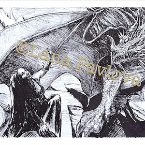 Danu and Dragon Digital Art - Mythology Printable Art - Celtic Altar Decor