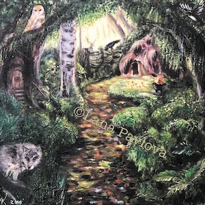 Magic Forest Digital Art Print - Witch Hut Wall Decor - Spiritual Downloadable Art Gift