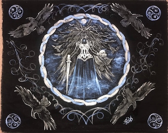 Morrigan Altartuch,Ritualanhänger,Tarottuch,Renentuch,Tarotläufer,Tarotläufer,keltische Göttin,Tarotläufer,schwarze Magie