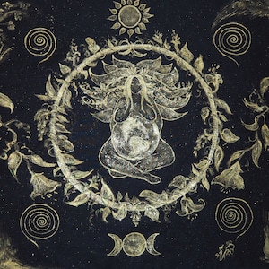 Gaia Altar cloth,Gaia Blessings altar cloth, Black and gold altar cloth, tarot cloth,Mother Earth ritual cloth,Gaya Altar cloth,wealth magic