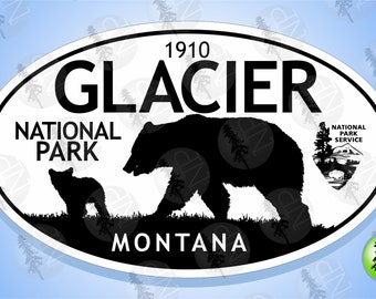 Retro Glacier National Park Montana Vinyl Sticker Skateboard and Phone Case Glossy Sticker for Laptop iPad