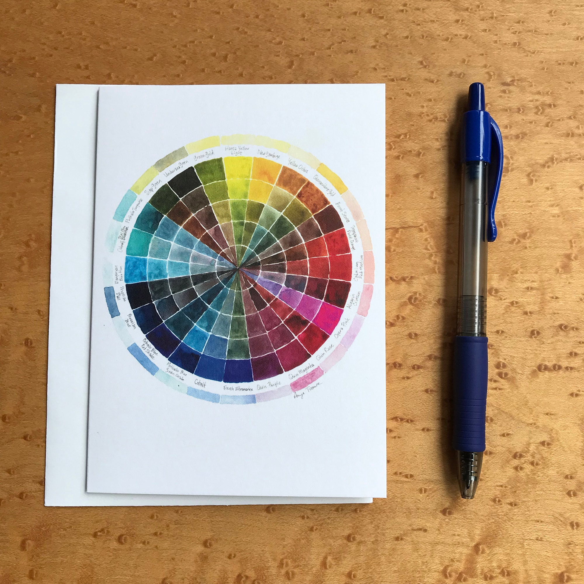 Watercolor Intensity Color Wheel Chart Blank Note Card Etsy