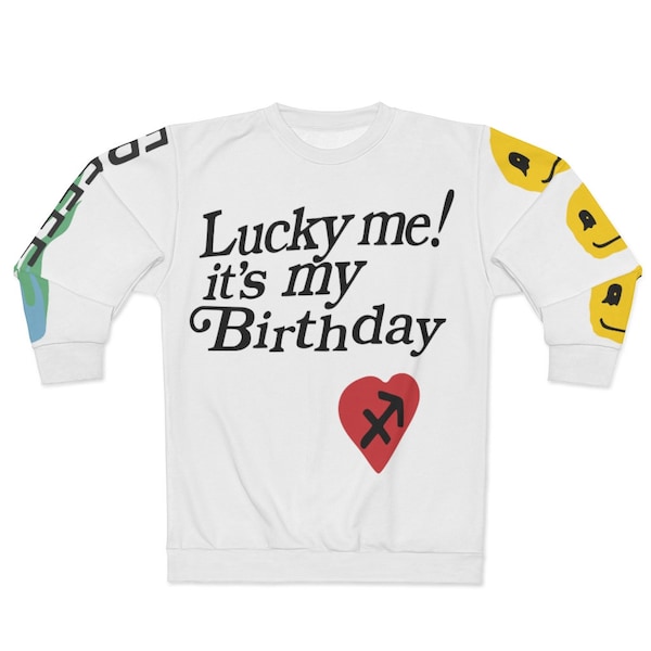 White Lucky me! It's my Birthday Kids See Ghosts I Feel Ghosts Unisex Crewneck Sweatshirt Kid Cudi Inspired