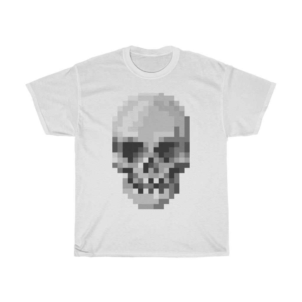 [XTONZ] Pixel Check Applique T-Shirt ★大人気★ Pixel Art Skull Unisex Heavy Cotton T-shirt - Video Game