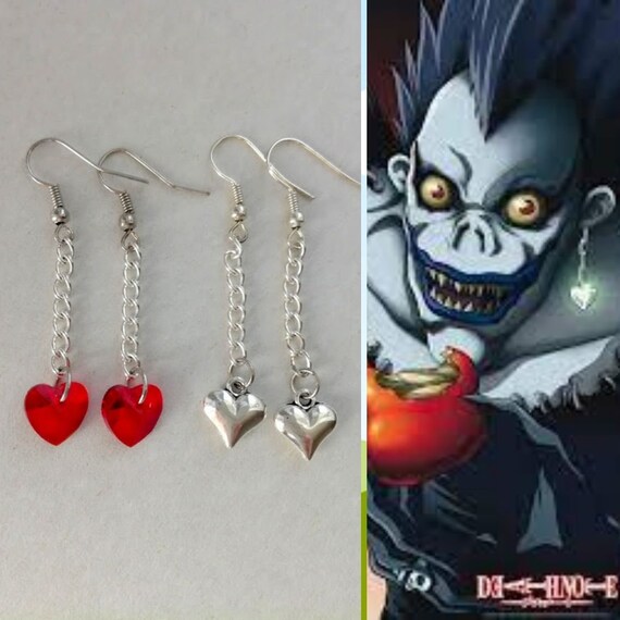 Ryuk inspired earring Death note jewelry Silver heart earrings Etsy