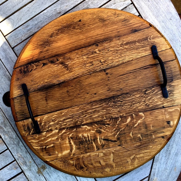 Whisky Barrel Serving Tray. Solid Oak. Scottish Gifts, handmade in Scotland from genuine malt scotch whisky barrels.