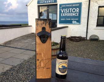 NC500 North Coast 500 Barrel Stave Bottle Opener. Wall Mountable. Solid Oak. Scottish Gifts, handmade in Scotland from whisky barrels