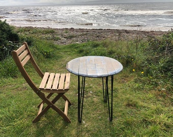 Vintage whisky garden / bar table. Highland Park barrel table top.