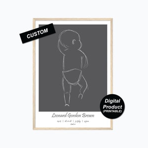 Geburtsposter personalisiert - Bauchzeit - Maßstab 1:1 - druckbar - Etched Collection - Geburtsdruck - Newborn Illustration - Kinderzimmer Druck