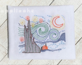 Van Gogh's Starry Night (the iconic painting with small modifications in embroidery! ; comes in 3 sizes)