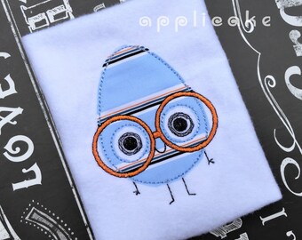 Glasses cartoon egg applique' embroidery design file