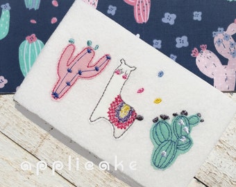 Cute Peruvian Alpaca & Cactus  - Applique Design/Machine Embroidery - 3 sizes - Instant Download