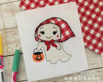 Ghost Girl Halloween Digital Machine Embroidery Applique Design 2 Size ghost applique, halloween applique, ghost embroidery, halloween ghost