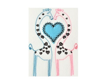Giraffe Love (comes in 5 sizes, Perfect Valentines Day embroidery of giraffes in love with bean stitches)