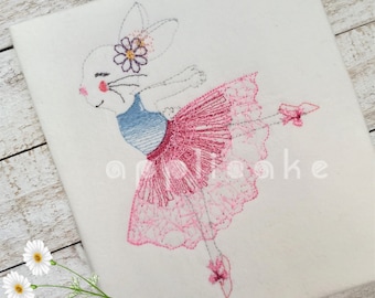 Bellerina Rabbit embroidery files (different sizes available; perfect for patching on clothing of all ages; pink; rabbit; ballerina; dance)