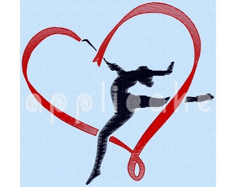 Ribbon Rhythmic Gymnastics (sports, heart, ribbon, rhythmic gymnastics, lovely, athletic, girl, red, machine embroidery, applique designs)