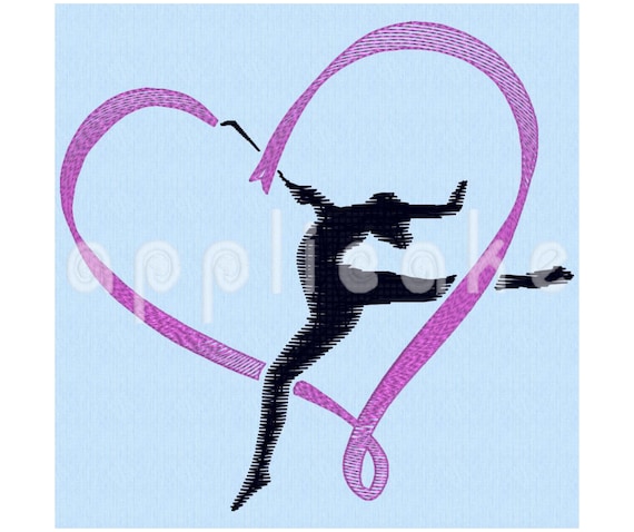 Cinta Gimnasia Rítmica (deportes, corazón, cinta, gimnasia rítmica,  encantador, atlético, chica, rojo, bordado a máquina, diseños de apliques)