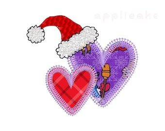 Two hearts / Santa Claus Hat Applique design - machine embroidery design - Santa applique embroidery design