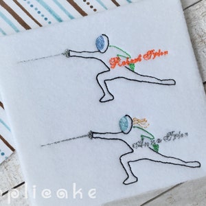 Let&#39;s Fence!  Swordfighting,female and male figures. Lettering/name is not included (comes in 3 sizes)