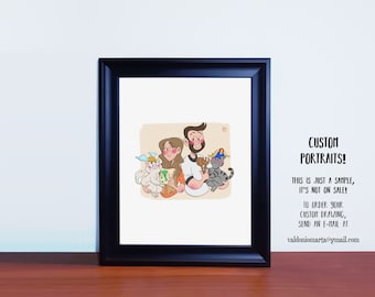 Custom portrait, illustrated portrait, custom illustration, custom gift , digital file, family portrait, custom gift idea, illustrated gift