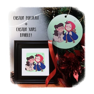 Adornos navideños personalizados, retrato ilustrado navideño, regalo de Navidad, decoración navideña, adornos navideños, archivo digital, retrato de dibujos animados.