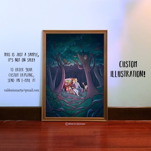 Ilustracja niestandardowa, niestandardowy prezent, prezent ilustracyjny, niestandardowa ilustracja, portret kreskówkowy, ilustracja portretu rodzinnego, plik cyfrowy