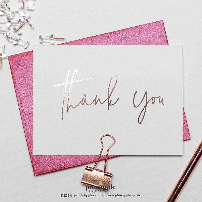 Thank You Cards Rose Gold Foil Thank You Card Foiled Thank Etsy