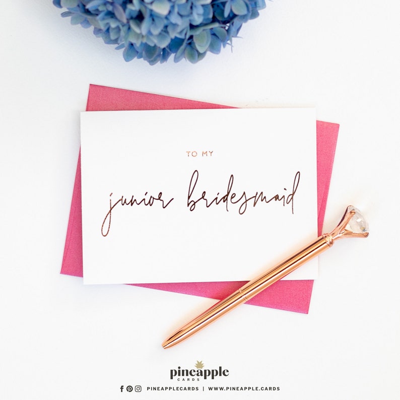 To My Junior Bridesmaid Rose Gold Foil To My Junior Bridesmaid Card To My Junior Bridesmaid Card Styled Rose Gold Foil Wedding Cards